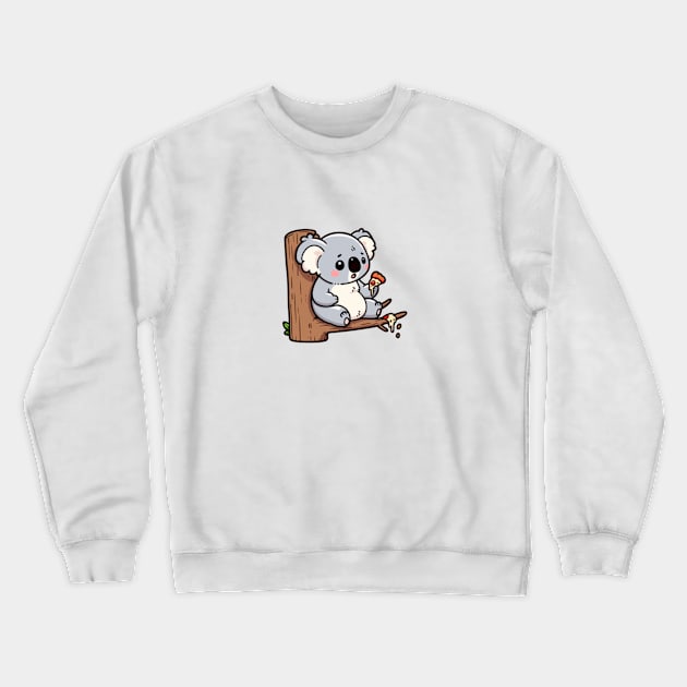 Koala bear eats Pizza Crewneck Sweatshirt by Dyfrnt